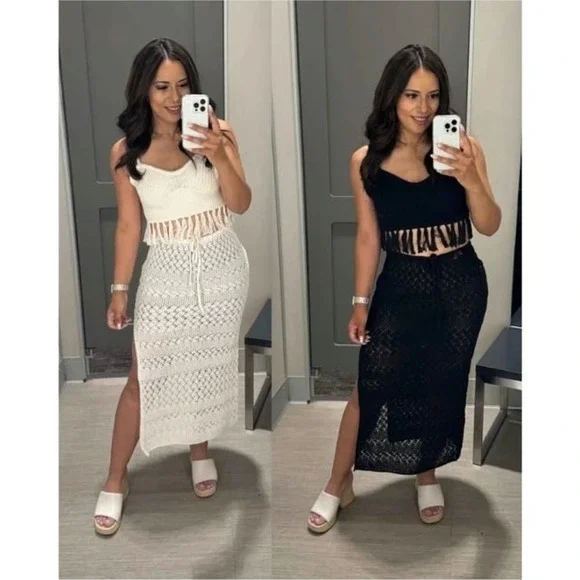 Women's Open Work Sweater MIDI Skirt - Wild Fable™ Black M - Picture 3 of 4